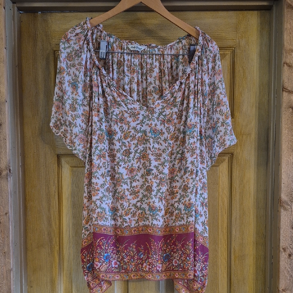 Lucky Brand Ladies Floral Lightweight Slightly Sheer Short Sleeve Blouse Size 3X
